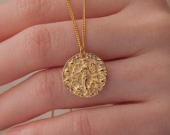 Gold Zodiac Coin Necklace - Zodiac Necklace - Constellation Necklace - Zodiac Disk necklace - Best Friend Birthday Gift - Personalized Gift