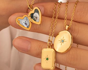 Christmas Gifts for Dog & Cat Lovers - Custom Pet Photo Necklace - Personalized Locket Necklace with Birthstone - Engraved Locket Necklace