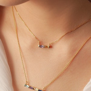 Baguette Birthstone Necklace - Family Birthstone Necklace - Personalized Gift - Mothers Birthstone Jewelry  - Gift for Mom -Mothers Day Gift