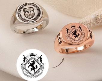 Family Christmas Gifts for Him - Custom Family Crest Rings for Men - Family Crest Coat of Arms Ring - Custom Signet Ring - Engraved Ring