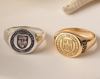 Engraved Signet Ring - College Class Ring - Graduation Rings - Family Crest Ring - Badge Ring - Custom Signet Ring - Personalized Ring