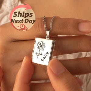 Personalized Book Locket Necklace - Birthflower Locket with name - Engraved Photo Necklace - Birthday Gift - Best Friend - Gift for Her