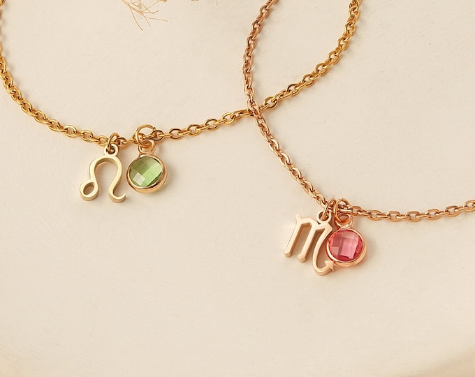 Zodiac Bracelet with Birthstone - Custom Zodiac Sign Bracelet - Birthday Gift - Horoscope Bracelet -Personalized Gift for Her-Astrology Gift