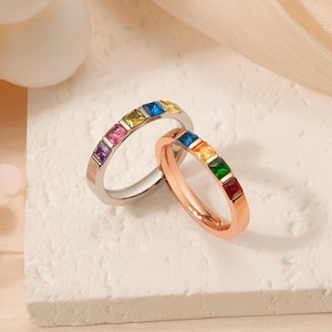 Baguette Birthstone Ring - Family Ring Gift for Mom Grandma - Custom Birth Stone Ring - Gemstone Ring - Personalized Gift - Mothers Ring