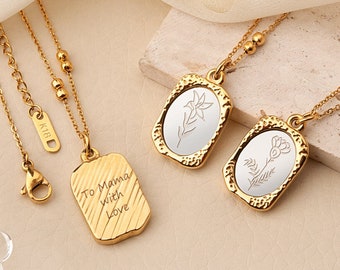 Gold Birth Flower Necklace - Birth Month Flower Necklace - Custom Birtflower Necklace for Mom - Birthday Gift - Wildflower Pendant Necklace