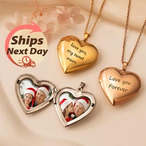 Engraved Locket necklace with Photo - Heart Locket Necklace - Photo Locket Necklace - Memorial Photo Neckalce - Mom Gift - Anniversary Gift