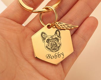 Engraved Dog Portrait Keychain - Pet Memorial Gifts - Dog Cat Photo Keychain - Pet Lost Gift for Him - Pet Lover Gift - Dog Mom Gift