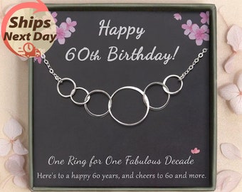 60th Birthday Gifts for Women - Six Ring Necklace - 60th Birthday Necklace Gift For Her, Mom, Grandma, Nana, Aunt, - Mom 60Th Birthday Gift