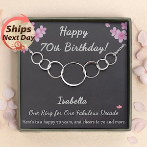 70th Birthday Gift for Women - 70th Birthday Gifts for Mom Nana - 7 Rings for 7 Decades - Interlocking Circle Sterling Silver Necklace