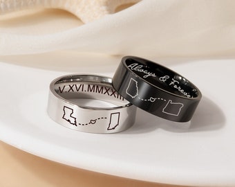 Custom Engraved Ring - States Ring - Couples Ring - Long Distance Relationship Gift-Promise Ring -Personalized Ring for Him-Graduation Gifts