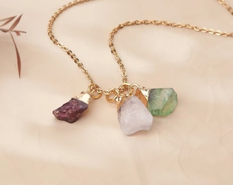 Raw Birthstone Necklcae - Crystal Necklace - Family Birth Stone Necklace - Mom Necklace - Family Necklace - Gift for Mom - Mom Birthday Gift