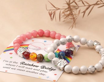 Rainbow Bridge Bracelet - Dog Memorial Gift - Dog Mom Gift - Engraved Paw Bead Bracelet - Pet Sympathy Gift - Pet Loss Gifts - Pet Bracelet