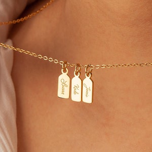 Personalized Bar Tag Name Necklace - Minimalist Name Initial Date Engraved Tags Pendant ∙ Handmade Name Tag Jewelry - Christmas Gift for Her