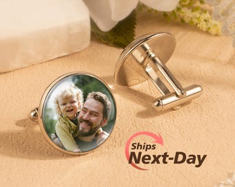 Custom Family Photo Cufflinks - Personalized Memorial Photo Cuff Links For Men - Fathers Day Gifts For Dad - Best Dad Gift For Him