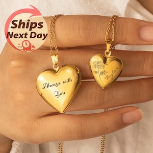 Engaved Locket Necklace - Heart Locket With Photo - Custom Heart Photo Locket - Engraved Name Birth Flower - Gift for Her - Memorial Gift