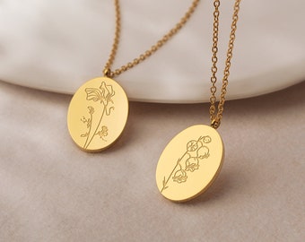 Tiny Birth Flower Necklace - Gold Floral Necklace - Birth Month Flower Pendant - Birth Flower Necklace - Birthday Gift - Dainty Mom Necklace