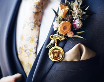Wedding Gift for Groom - Wedding Lapel Pin - Custom Photo Lapel Pin - Boutonniere Photo Charm - Memorial Photo Pin for Groom - Gift for Him