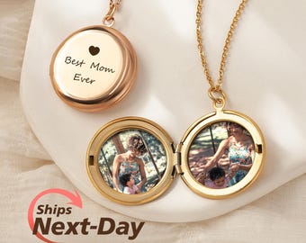 Custom Locket Necklace with Photo - Engraved Text/Photo Locket Necklace - Personalized Gifts for Mom - Memorial Jewelry Gifts for Women