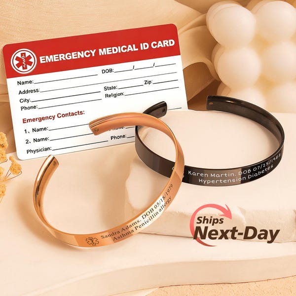Medical Alert Bracelet for Women - Custom Medical ID Bracelet - Emergency Bracelet - Allergy Bracelet - Medical Cuff Bracelet Gifts for Her