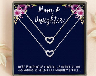 Mother Daughter Gifts - Personalized Necklace Set for Mom and Daughter - Mothers Day Gift for Mom - Dainty Heart Necklace