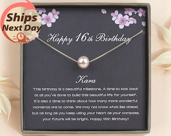 16th Birthday Gifts for Girls - Sweet 16 Gifts - 16 Year Old Birthday Gift - Sterling Silver Pearl Necklace Gift for Daughter |  Niece