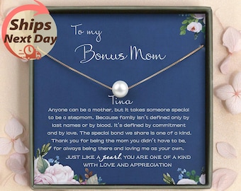 Bonus Mom Gift - Bonus Mom Necklace - Step Mom Gift - Dainty Pearl Necklace - Bonus Mom Birthday Wedding Day Gift - Mothers Day Gifts