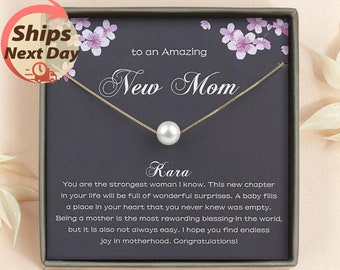 New Mom Gift - Congratulations Pregnancy Gift - First Mothers Day Gift  - Single Pearl Necklace - Custom Expecting Mother Gift for Friend