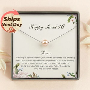 Happy Sweet 16 Gift - Custom Sweet 16 Pearl Necklace Gift for Girl - 16th Birthday Gift for Daughter - Birthday Gift for 16 Year Old Girl