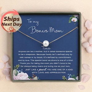 Bonus Mom Gift - Bonus Mom Necklace - Step Mom Gift - Dainty Pearl Necklace - Bonus Mom Birthday Wedding Day Gift - Mothers Day Gifts