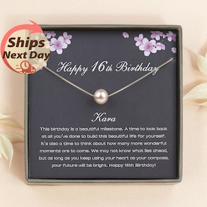 16th Birthday Gift - Sweet 16 Gifts - 16 Year Old Birthday - Sterling Silver Pearl Necklace Gift for Daughter |  Niece