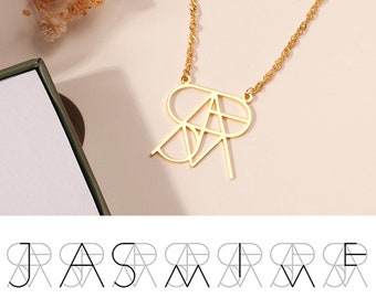 Personalized Name Logo Necklace - Logo Design Name Necklace - Minimalist Name Pendant - Geometric Monogram Necklace - Birthday Gifts for Her