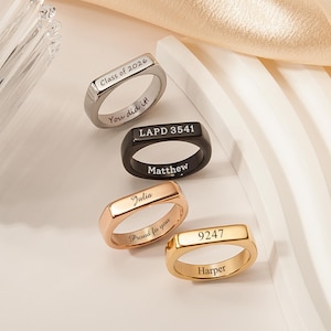 Custom Name Ring - Personalized Signet Ring - Engraved Stacking Ring - Police Academy Graduation Gifts - Class of 2026 Graduation Ring