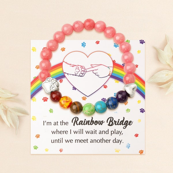 Rainbow Bridge Dog Bracelet - Loss of Dog Cat Memorial Jewelry - Pet Memorial Name Bracelet - Pet Sympathy Gift - Custom Bone Bracelet