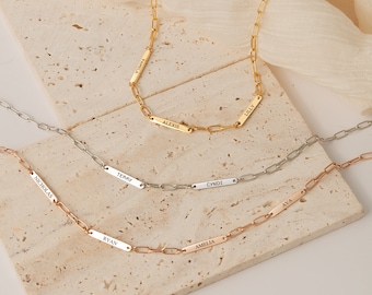 Multiple Name Necklace - Minimalist Name Bar Necklace - Kid's Name Necklace Gifts for Mom - Necklace for Women - Mom Necklace - Grandma Gift