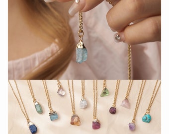 Crystal Necklace - Raw Birthstone Necklace - Gemstone Necklace - Birthday Gift - Crystal Charm Necklace for Women -Personalized Gift for Her