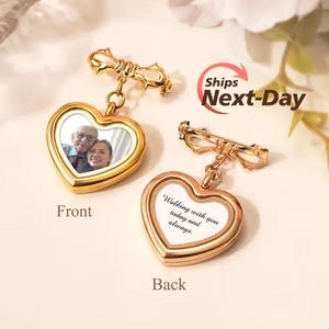 Bridal Bouquet Photo Charm - Custom Photo Charm for Bridal Bouquet - Heart Locket with Photo & Message - Wedding Keepsake Gifts for Bride