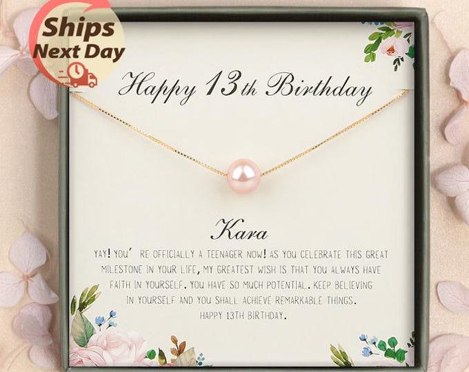 13th Birthday Gifts For Teen Girls - Happy 13th Birthday Gift Ideas - 13th Birthday Necklace - Sterling Silver Pearl Jewelry for Daughter