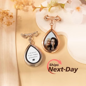 Custom Photo Locket Pin - Graduation Memorial Lapel Pin with Photo & Text - Memorial Photo Locket Brooch - College Graduation Gifts for Him