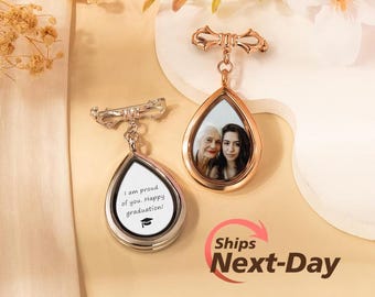 Custom Photo Locket Pin - Graduation Memorial Lapel Pin with Photo & Text - Memorial Photo Locket Brooch - College Graduation Gifts for Him