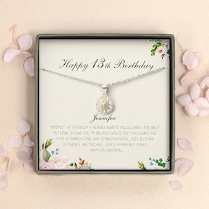 13th Birthday Girl - Happy 13th Birthday - 13th Birthday Girl Gifts - 13th Sister Gift - Sterling Silver Daisy Necklace Gift for Daughter