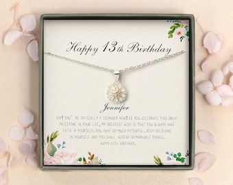 13th Birthday Girl - Happy 13th Birthday - 13th Birthday Girl Gifts - 13th Sister Gift - Sterling Silver Daisy Necklace Gift for Daughter
