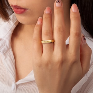 Gold Name Bar Ring - Custom Name Ring - Signet Ring - Engraved Ring - Stackable Bar Ring - Personalized Rings for Women - Mom Birthday Gift