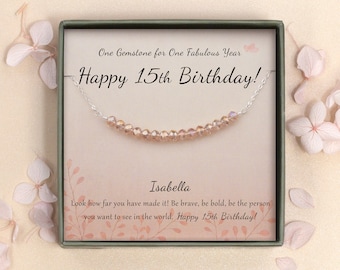 Sweet 15th Birthday Gifts for Girls - Gift for Daughter - Sterling Silver 15 Beads Necklace for Girl Gift - 15 Beads for 15 Years Old Girl