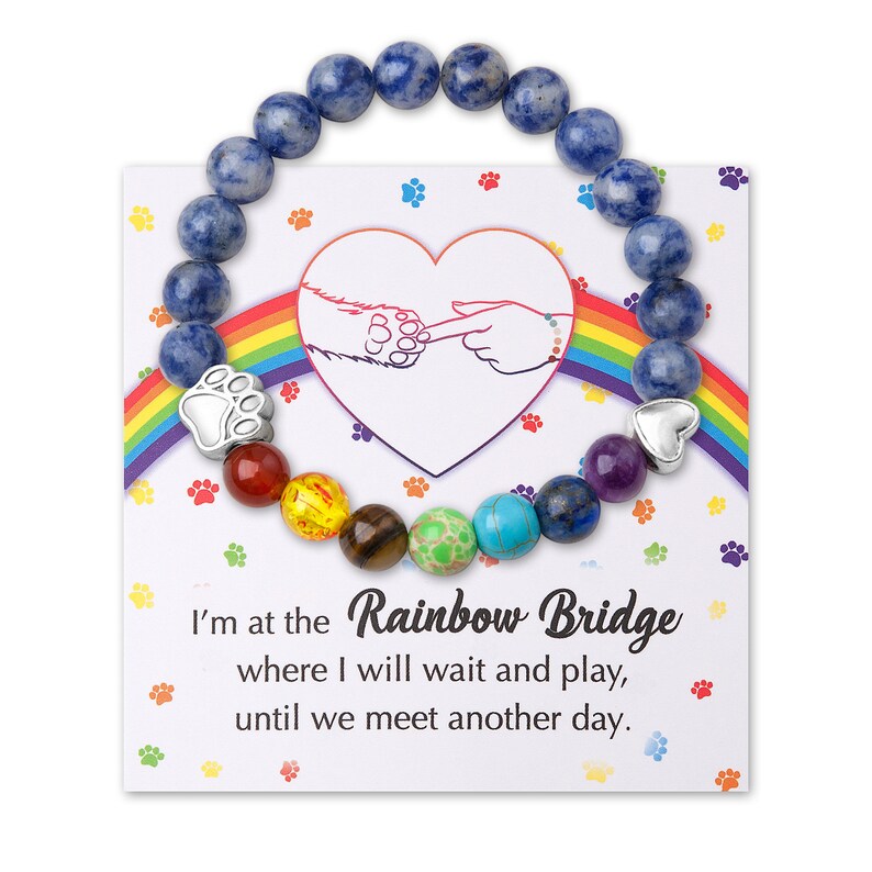 Rainbow Bridge Dog Bracelet Loss of Dog Cat Memorial Jewelry Pet Memorial Name Bracelet Pet Sympathy Gift Custom Bone Bracelet Blue