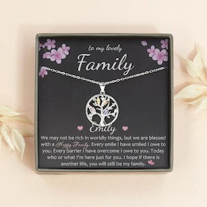 Family Necklace Gift for Grandma Mom and Daughter, Customized 925 Sterling Silver Tree of Life Necklace Jewelry Gift Box to My lovely Family