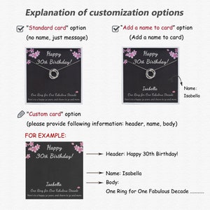 May include: A customizable card with a silver ring necklace and the text "Happy 30th Birthday!"  The card has a black background with pink cherry blossoms. The card can be customized with a name and a message.