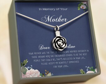 Sympathy Gift - Grief gift -  Bereavement Gift - Loss of Mom Gift for Daughter - Mother Remembrance Necklace - Memorial Rose Necklace