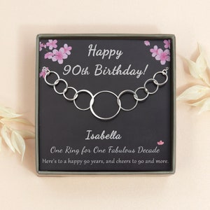 90th Birthday Gift - 90th birthday ideas - Sterling Silver Necklace for Grandmom - 90th Birthday Gift for Women - 9 Rings for 9 Decades