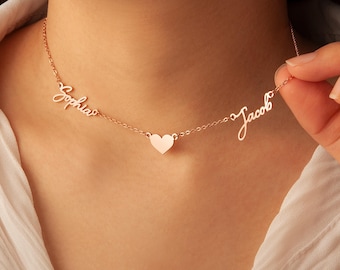 Personalized Christmas Gifts For Her - 2 Names Necklace with Heart - Couple Names Necklace - Girlfriend Gift - Anniversary Gift for Wife