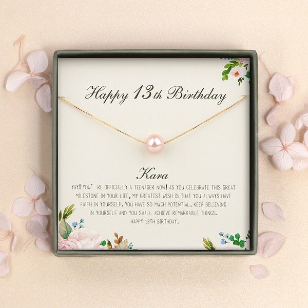13th Birthday Girl - Happy 13th Birthday - Teen Birthday Gift - Thirteenth Birthday Necklace - Sterling Silver Pearl Jewelry for Daughter